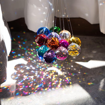 12PCS Crystal Prism Ball Suncatcher, 20mm Chandelier Replacement Glass Ball - Multi-Color Glass Crystal Sun Catcher