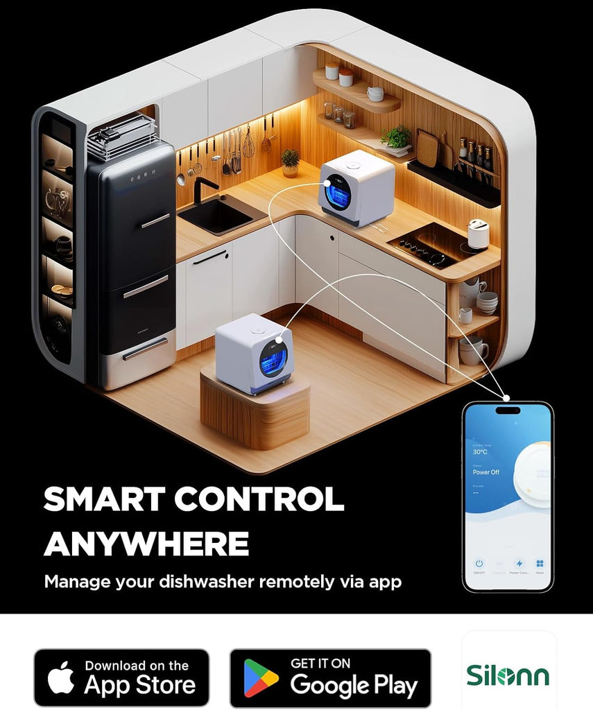 Portable Countertop Dishwasher, Smart App Control, Triple-Jet Cleaning, Built-In Dual Supply &Water Tank. Compact