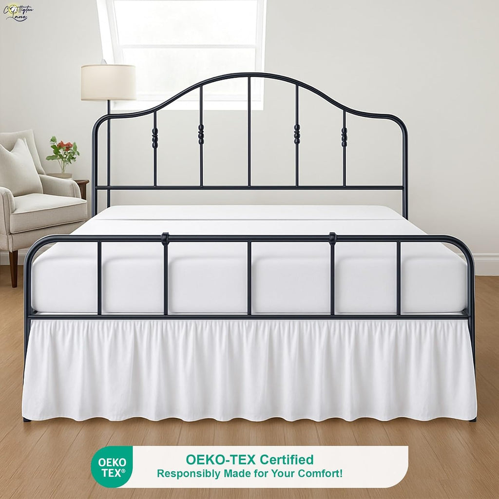 Ruffled Bed Skirt Full Size with Split Corner, Brushed Microfiber Hotel Quality White Dust Ruffle, 15 Inch Drop