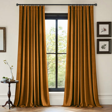 Gold Brown Velvet Curtains 84 Inches Long 2 Panels