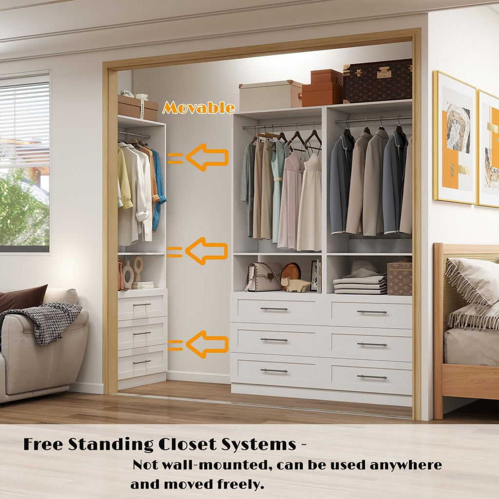Closet System with 12 Drawers, 8FT-21FT Custom Closet Organizer System Modular Walk in Closet Freestanding Corner