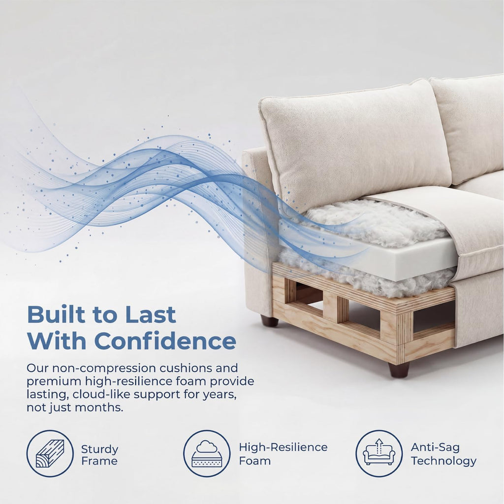 Modular Sectional Sofa, Oversized Chenille Cloud Couch, Deep Comfy Seat, 6-Seater Sofas Couches , Beige, High Feet