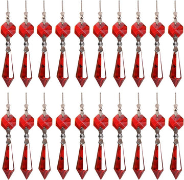 20pcs Red Crystal Chandelier Icicle Prisms Lamp Candelabra Replacement Parts with Octagon Beads