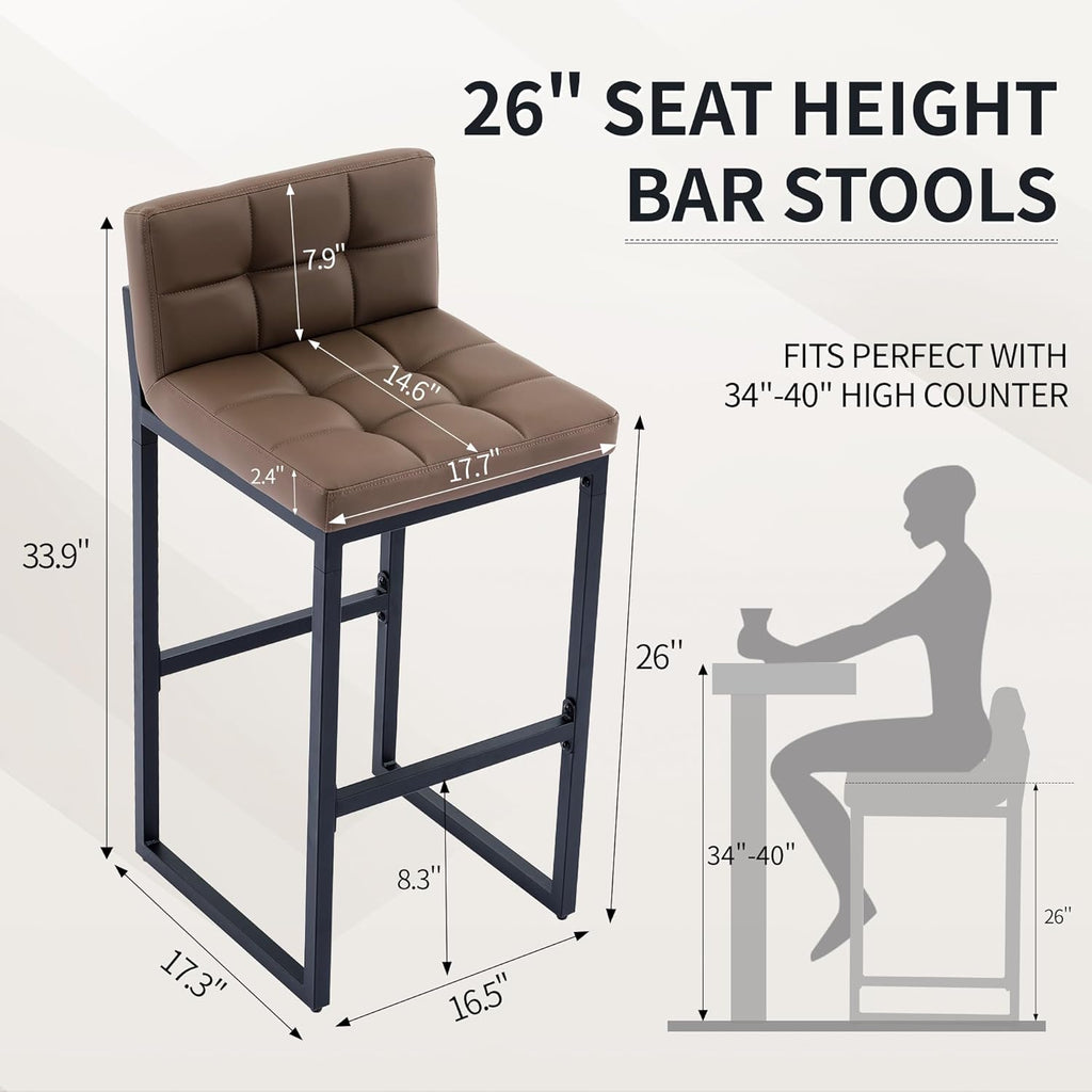 Counter Height Bar Stools Set of 4, Upholstered Barstools with Back, Bar Chairs with Thickened Metal Legs, PU Leather