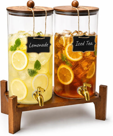 1.5 Gallon for Parties, 2 Pack Water Dispenser with Wooden Stand & Stainless Steel Spigots, 6L Large Beverage - Set of 2