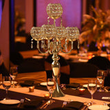 Set of 4 Candlesticks 5 Arm Crystal Strap Pendant Gold Table Decor Candelabra, 22.5 inches Elegant Dining Room