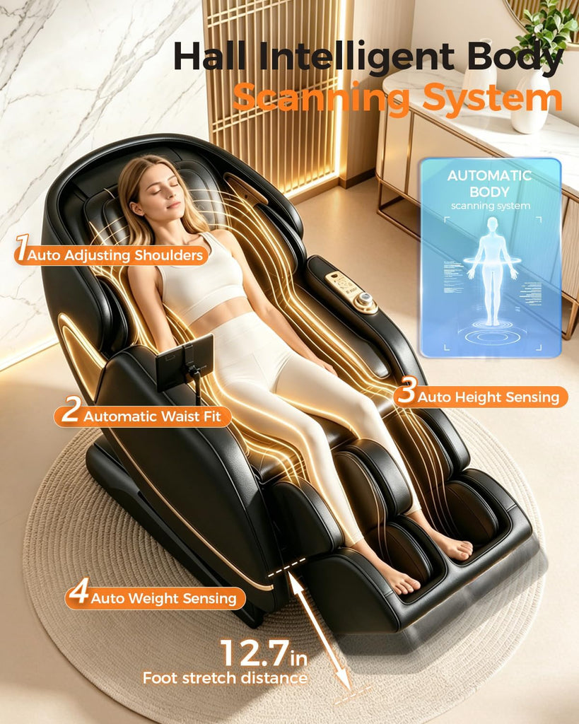 DAHAlY 2026 New Upgrade Zero Gravity 4D Massage Chair with Full Body Scan | AI Voice Control,PU Leather,Heated Back