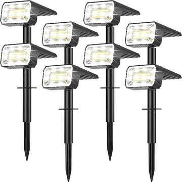 800Lumens Solar Spot Lights Outdoor, 8 Pack Solar Landscape Lights, 100 LEDs, 4 Lighting Modes, IP65 Waterproof