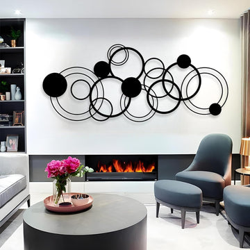 Abstract Circles Metal Wall Art, Geometrical Metal Wall Decor, Gold Circle Decorations, Circular Geometric Artwork