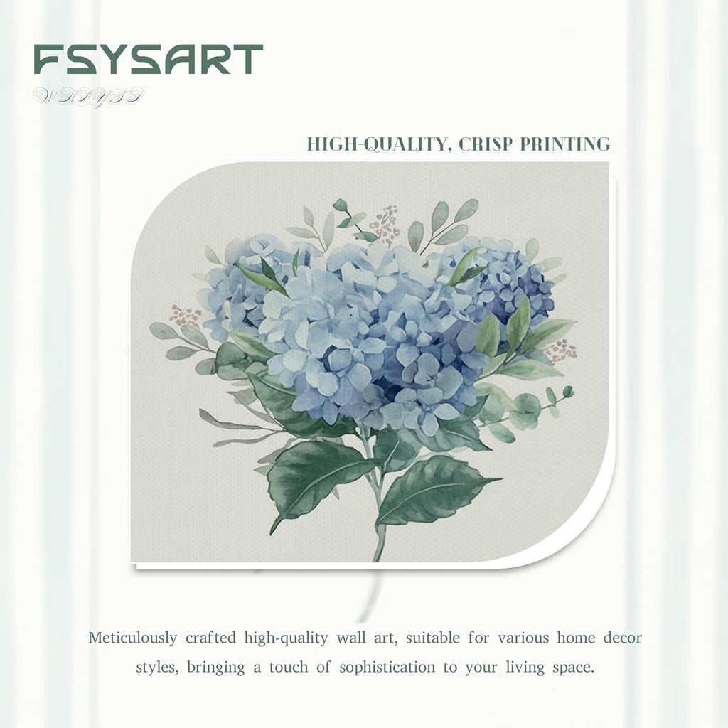Framed Watercolor Flower Canvas Wall Art Set of 3, Eucalyptus Hydrangea and Green Plant Prints, Fresh Botanical
