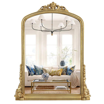 Traditional Ornate Arch Wall Mirror Vintage Fireplace Mirror Mantel Decor, Antique Gold, 36 inches x28 inches