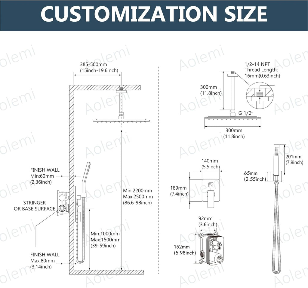 Ceiling Mount Shower System Rain Shower Head with Handheld Spray High Pressure Shower Faucet Set Rough-in Valve Shower