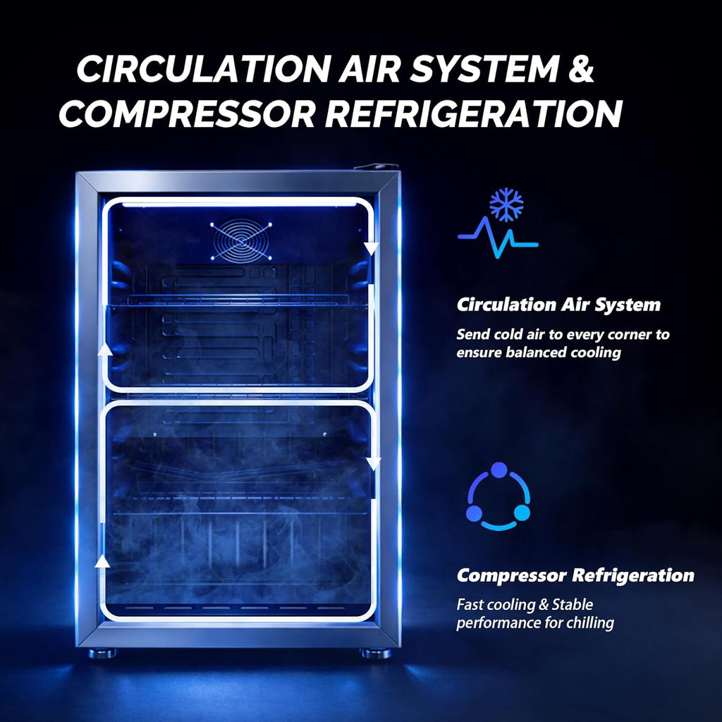 3.3 Cu.Ft. Beverage Refrigerator Cooler with Double Layer Glass Door & Adjustabl