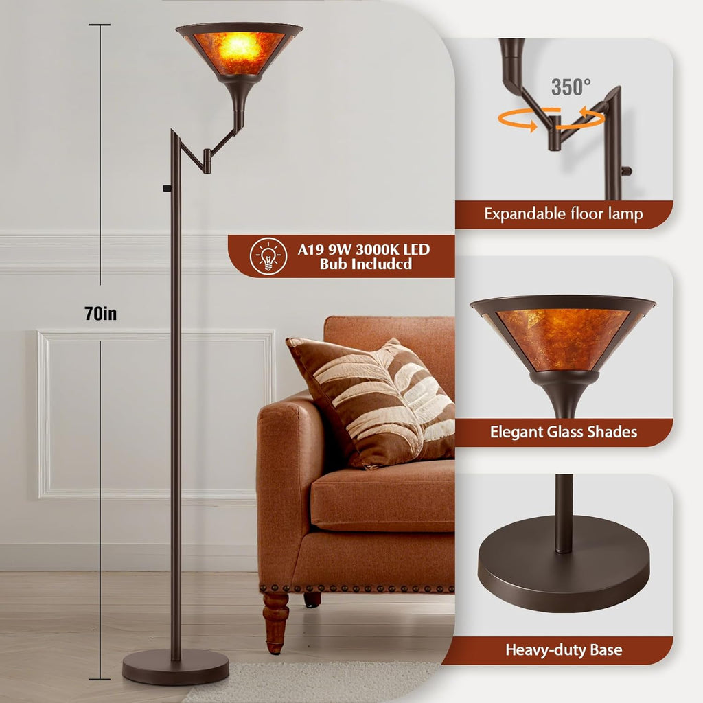 Floor Lamps - 70" Brown Torchiere Standing Floor Lamp with Adjustable Swing Arm