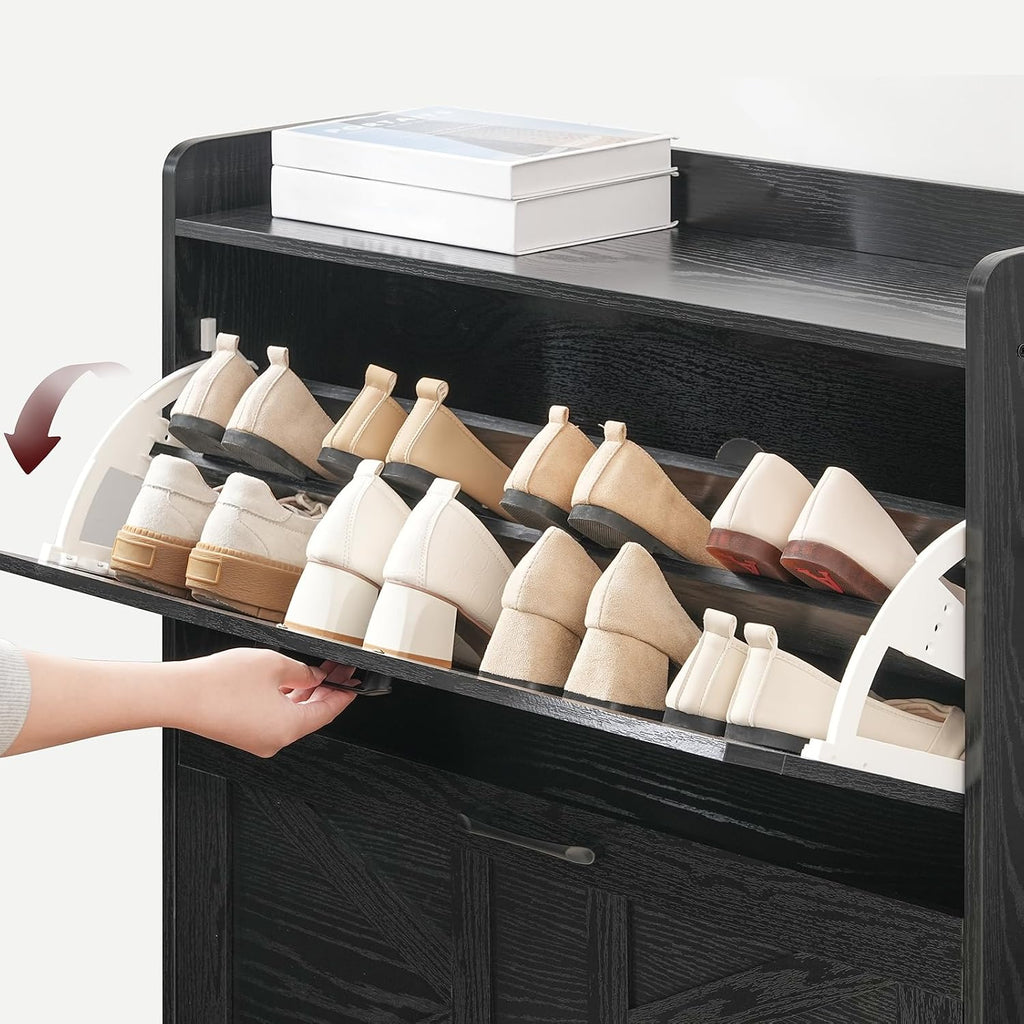Shoe Storage Cabinet, Shoe Organizer with 2 Flip Drawers, Hidden Shoe Storage , Freestanding Shoe Cabinet Organizer