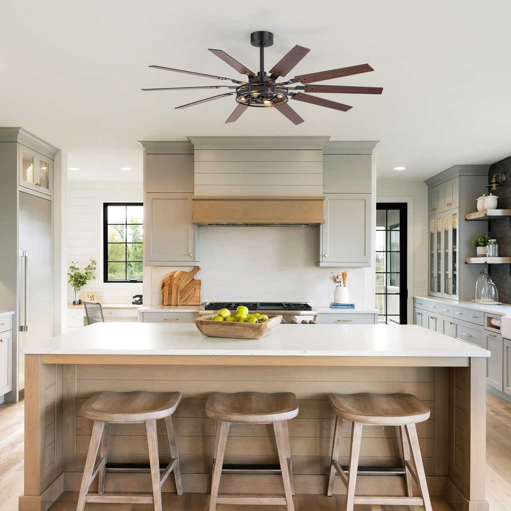 60 Inch Farmhouse Ceiling Fans with Rustic Lights, Caged Ceiling Fans with Remote