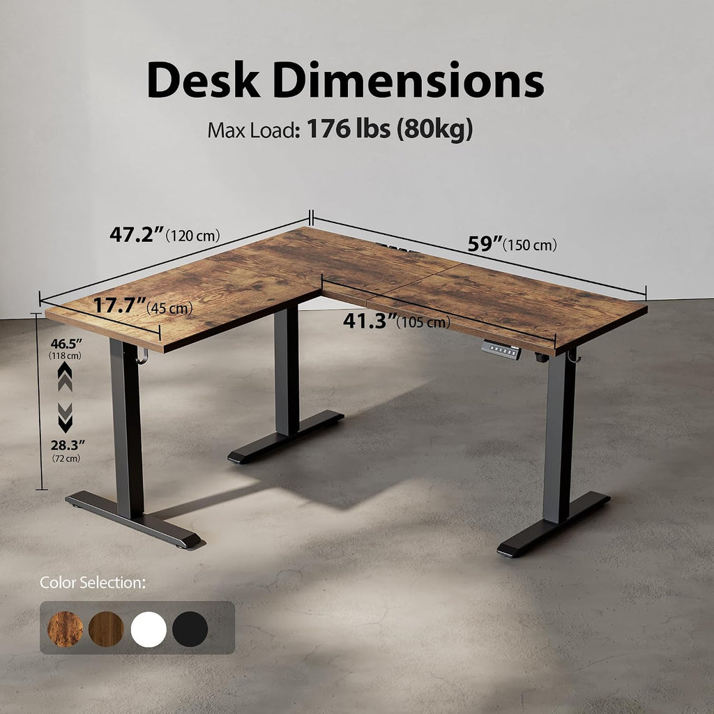 L Shaped Standing Desk Adjustable Height, 59 Inch, Rustic Brown