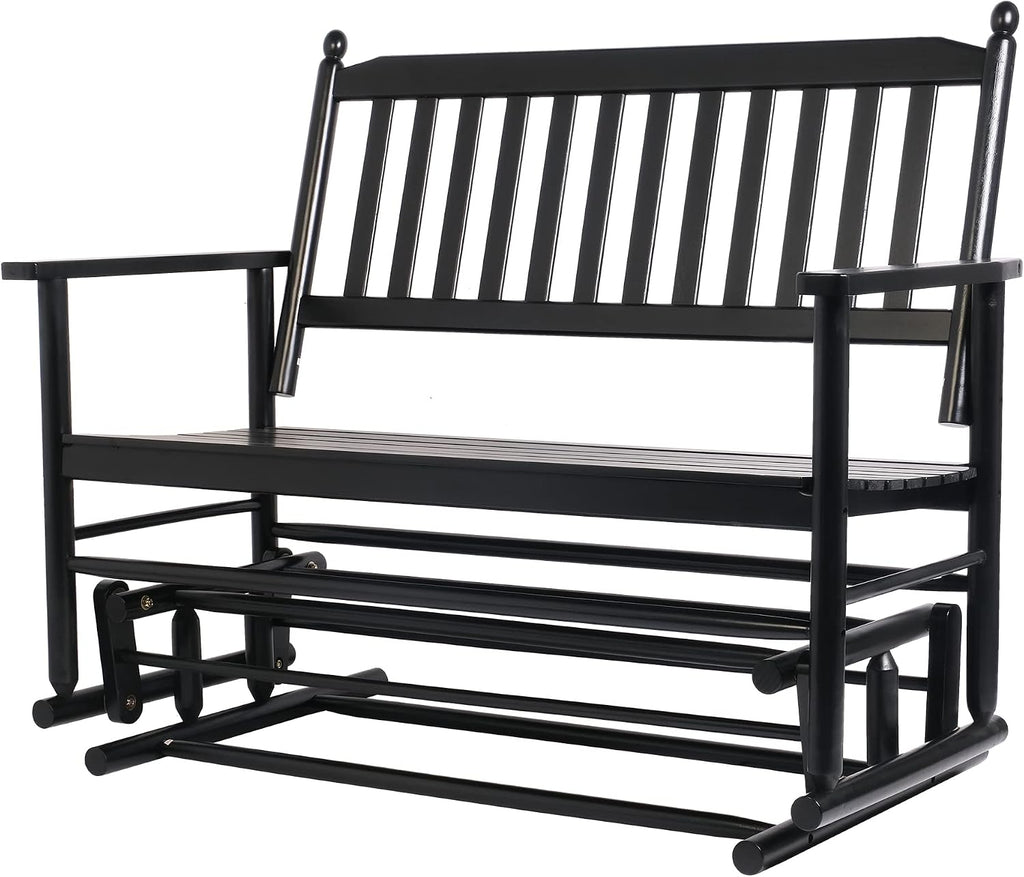 Patio Glider Bench Outdoor, Porch Swing Glider for Outside, Wooden 2-Person Loveseat Rocking Bench Funiture, Black