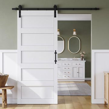 36in x 84in Sliding Barn Door with 6.6FT Barn Door Hardware Track Kit & Handle, Waterproof PVC Surface, Pre-Drilled