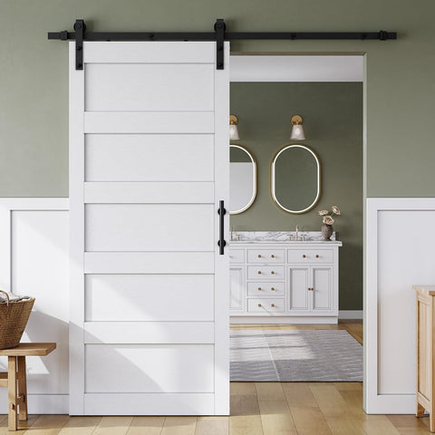 36in x 84in Sliding Barn Door with 6.6FT Barn Door Hardware Track Kit & Handle, Waterproof PVC Surfa