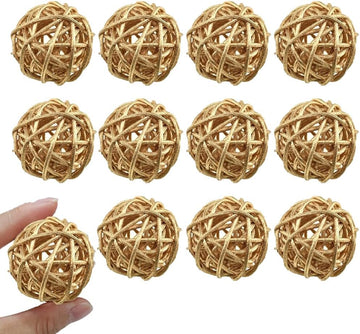 Inch Gold Wicker Rattan Balls Fade Resistant Decorative Orbs Decor Wedding Centerpiece Bowls Vase Fillers - Set of 12