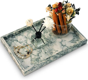 Marble Bathroom Tray,Pure Natural Vanity Tray,Marble Tray Counter Non-Ceramic/Non-Resin,Stone Trays 12 x 8 inch Cyan