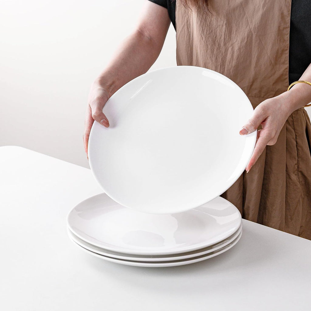 Serving Platters Set of 4, 12 Inch White Ceramic Serving Plates, Round Platters for Pasta, Steak, Appetizers and