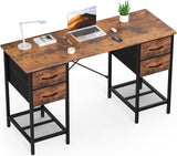 Computer Desk 55 Inch with 4 Drawers Home Office Table with Mesh Shelf for Work Study Writing Gaming Storage Furniture