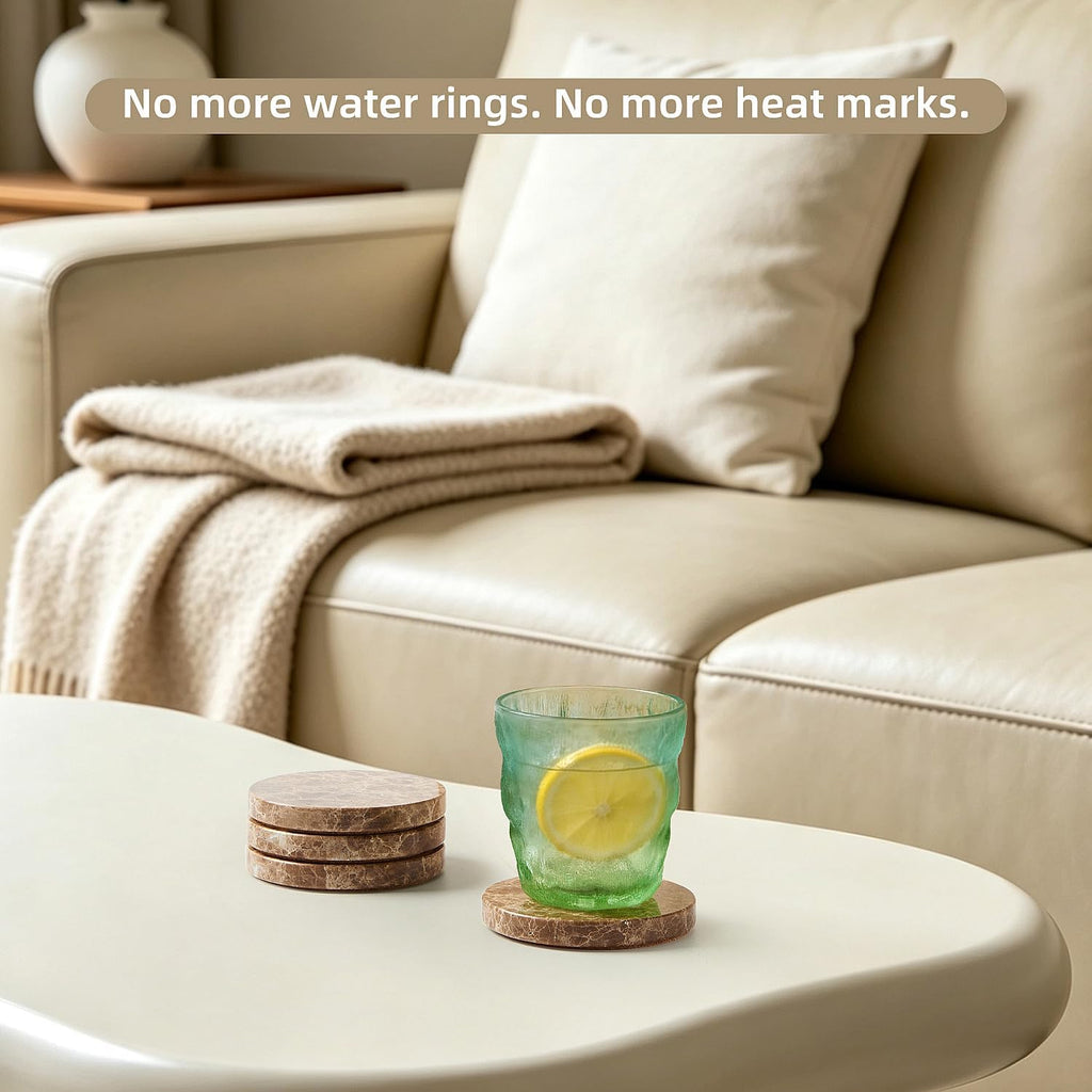 Natural Marble Coaster.Round Drinks Coasters,Non-Ceramic/Non-Resin - Set of 4