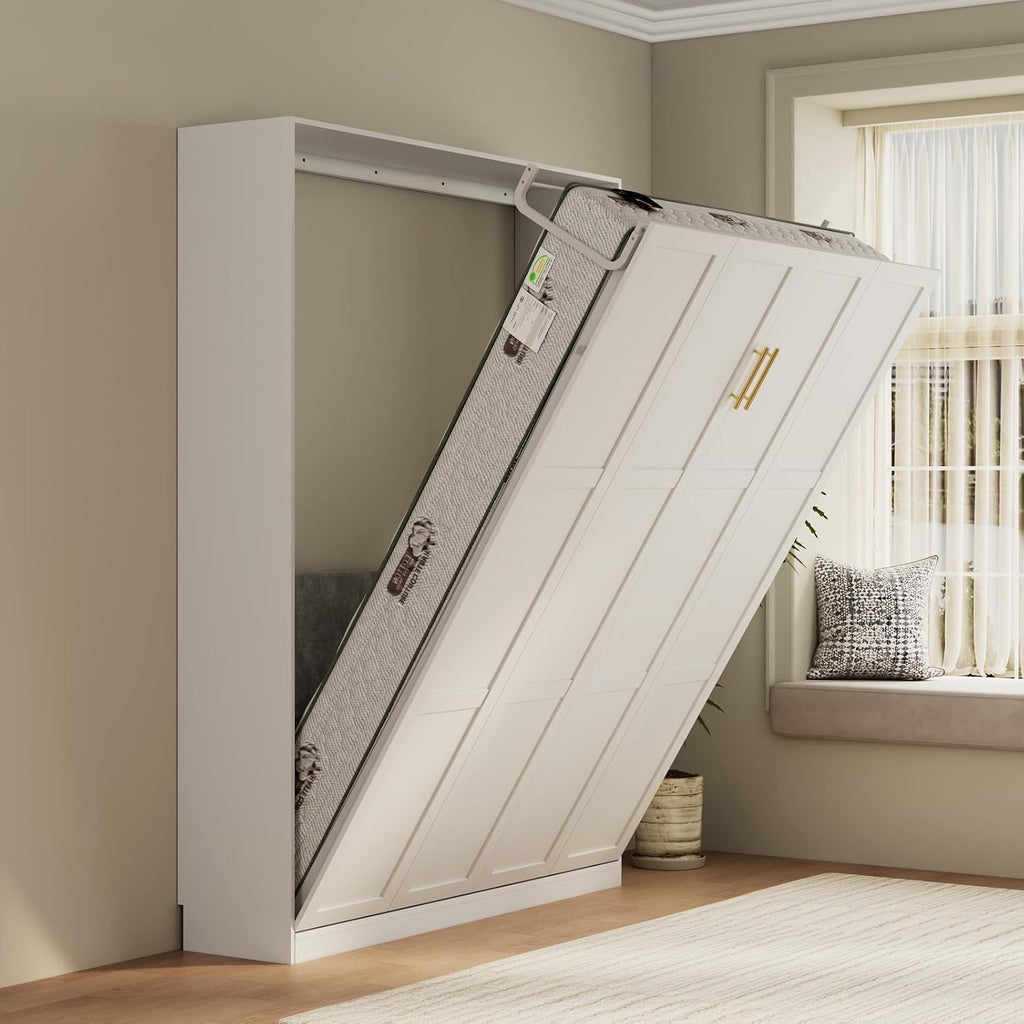 Farmhouse Murphy Bed Queen, 85" Wall Bed Folds to Save Space, Concealed Bed Frame with Hydraulic Rod and Wall Mounted