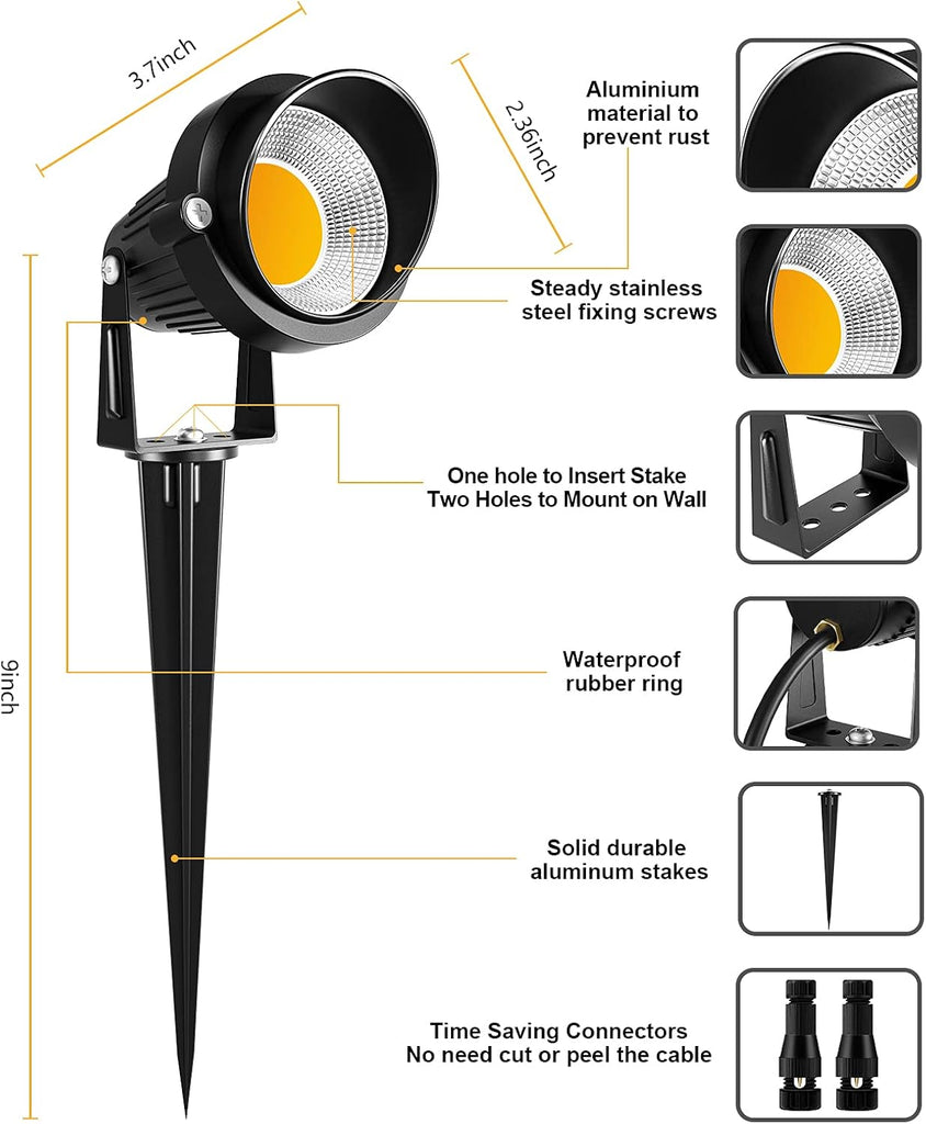 10W Low Voltage Landscape Lights LED Landscape Lighting with Connectors, 12V Outdoor Spotlights Yard Garden Pathway