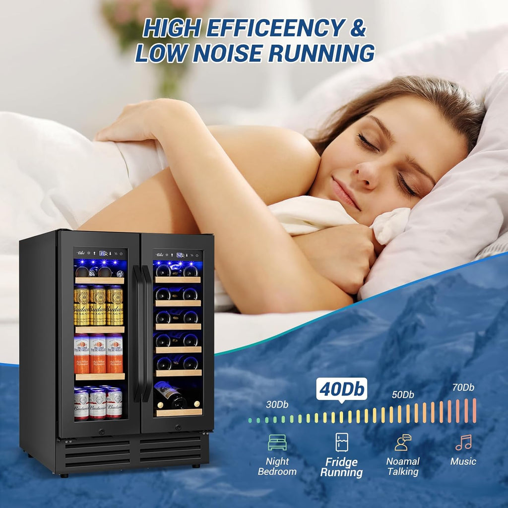 24" Black Dual Zone Wine & Beverage Refrigerator | Under Counter Built