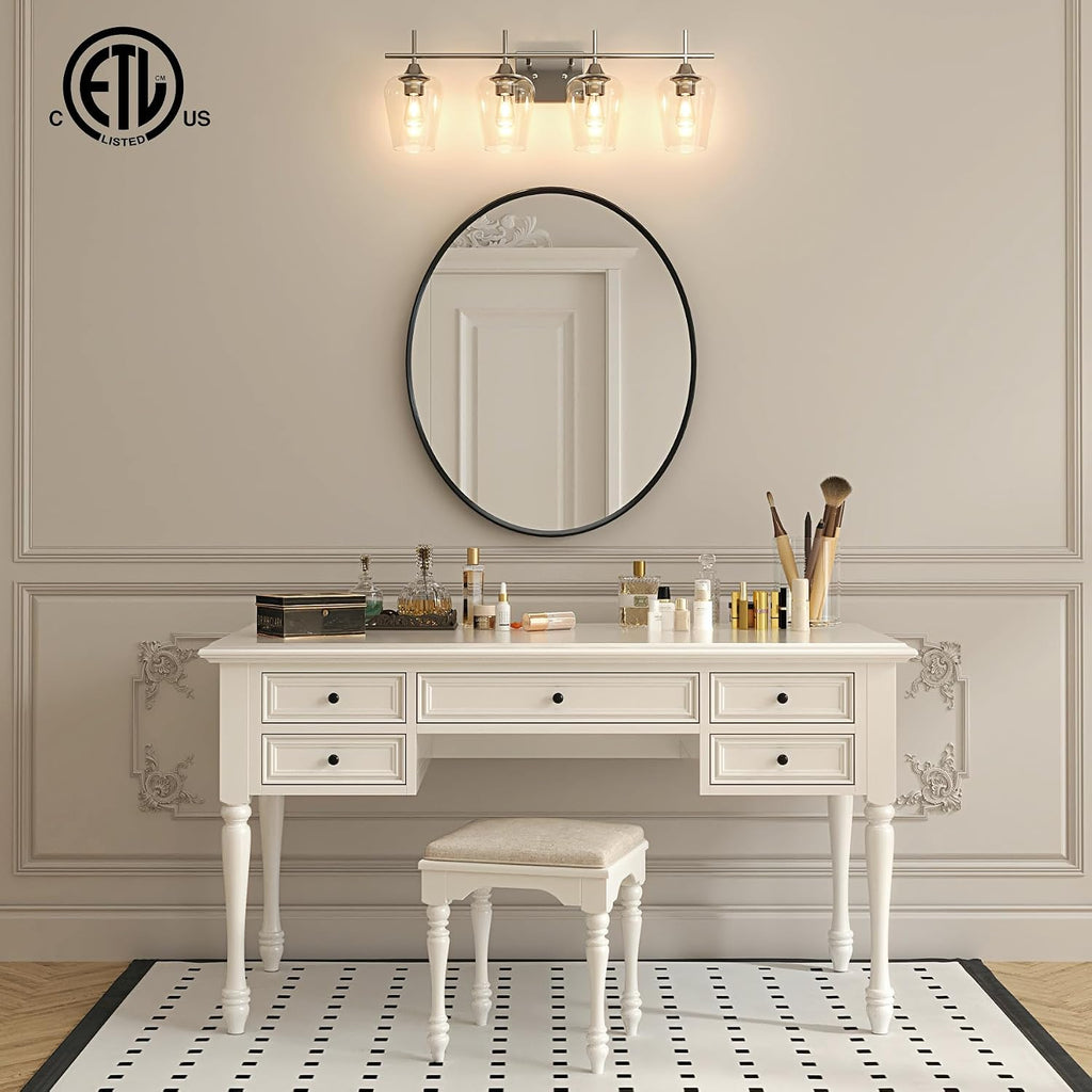 4 Light Bathroom Vanity Light Fixture,Brushed Nickel | Wine Glass Shades, E26 Sockets, Easy to install, Vanity Lights