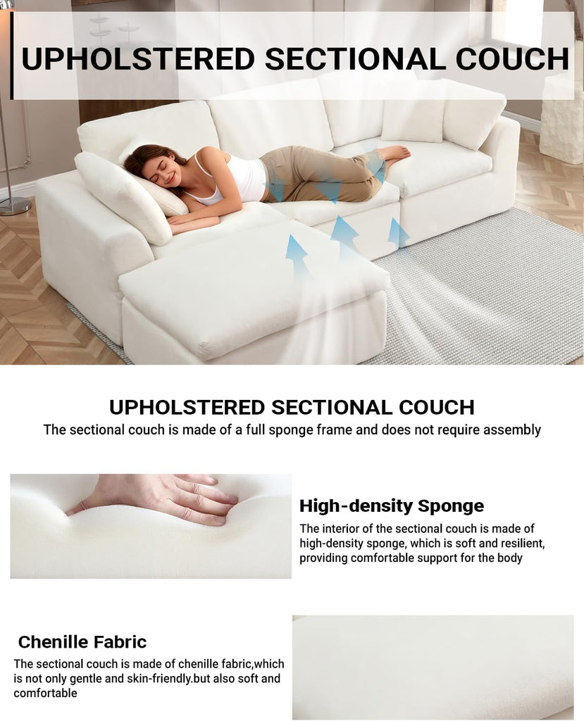 111" Cloud Modular Sectional Sofa, Deep Seat Memory Foam L-Shape Couch with Ottoman, Convertible Modular Sofa Couch