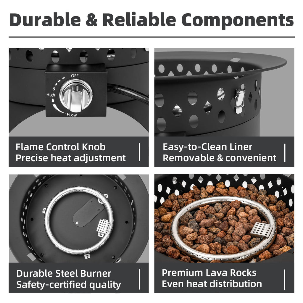 Propane Fire Pit with Grill, 20 in, 60, 000 BTU