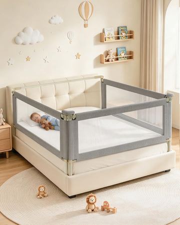 3-Piece Full Size Bed Rail for Toddlers, Baby Bed Rail Guard with Height Adjustable, Headboard Rod, Bed Safety Rails