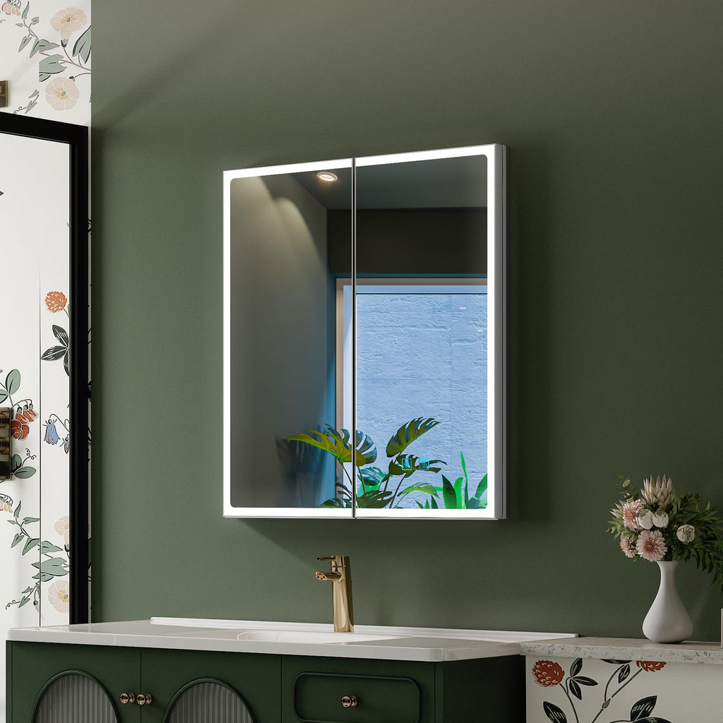 24"x26" LED Mirrored Medicine Cabinet, Recessed or Surface, 2-Door