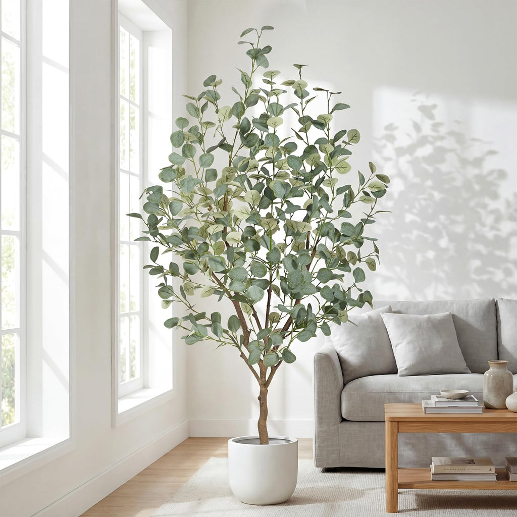 5FT Artificial Eucalyptus Tree Indoor, Faux Eucalyptus Tree with 477 Silk Leaves, Tall Fake Tree - Artificial Tree