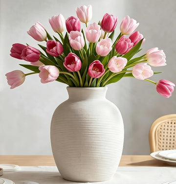 Ceramic Vase Home Decor, 8in White Waterproof Pottery Vases, Flower Terracotta Vases