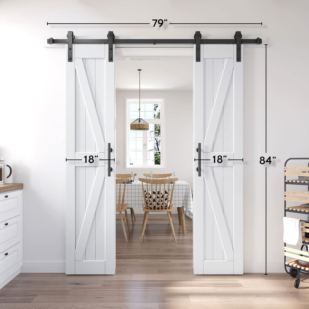36in x 84in (Double 18in×84in Door) Barn Door with 6.6FT Sliding Door Hardware & Handle Included,DIY