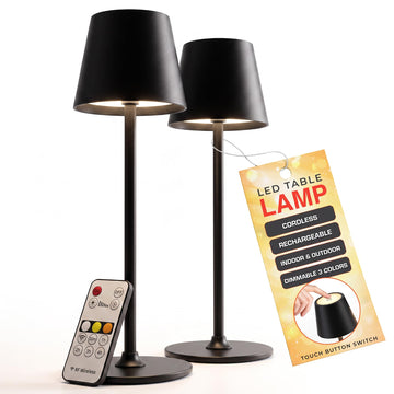 Cordless Table Lamp 2-Pack, Rechargeable Touch Lamp with Remote