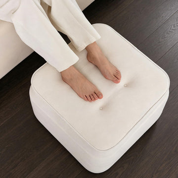 Square Stuffed Pouf Ottoman, Dual-Layer Support Floor Pouf Foot Stool, Foam Filled Ottoman Footrest, Beige
