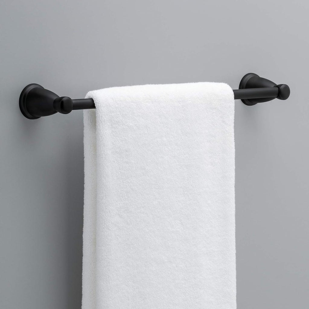 5-Piece Matte Black Bathroom Set (2) Towel Racks, Ring, Toilet Paper Holder, Hook | Kinla Bath Accessories