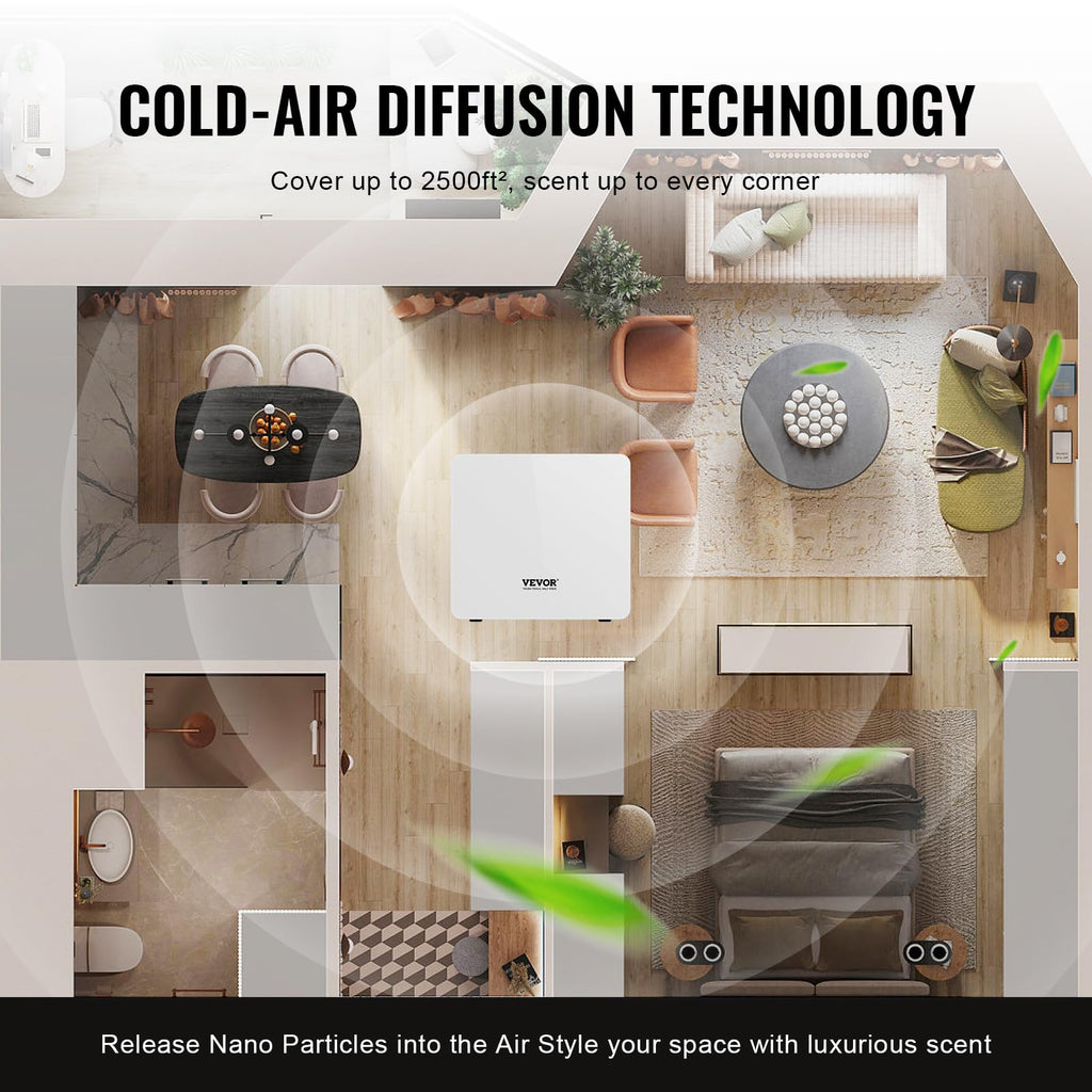 Scent Air Machine, 480ml Bluetooth Smart Essential Oil Diffuser with Cold Air Tech, Waterless Scent Diffuser Cover