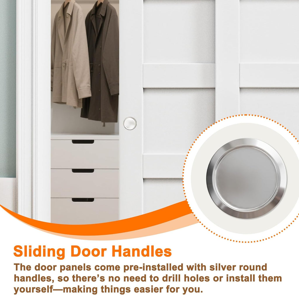 Closet Sliding Door, 60"×80"(Double Doors 31"), 3 Panel Sliding Door with Hardware Kit, Pre-Drilled 