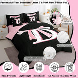 Jejeloiu Kids Girls Black Pink Bow Comforter Set with Sheets Queen Monogrammed 7 Piece Bedding Set Personalized