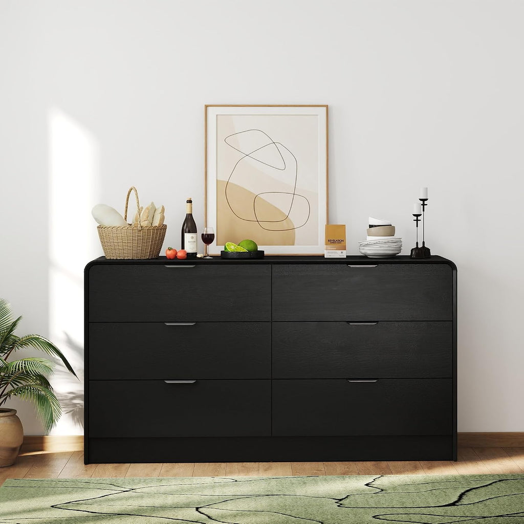 6-Drawer Dresser , 55" Wide Wooden Chest of Drawers Modern Dressers & Chests of Drawers