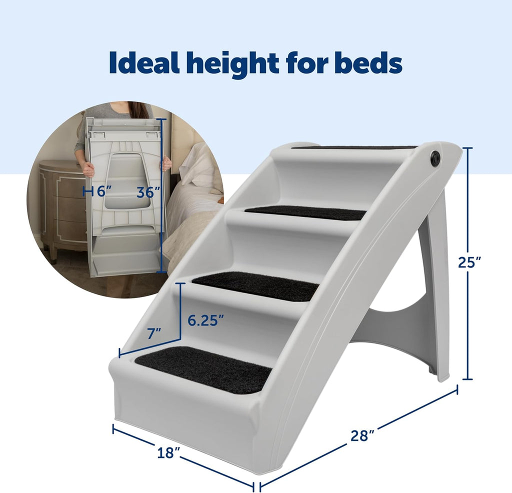 CozyUp Folding Dog Stairs, Portable Indoor/Outdoor Pet Steps for Bed & Couch, Grey, 25 Inch