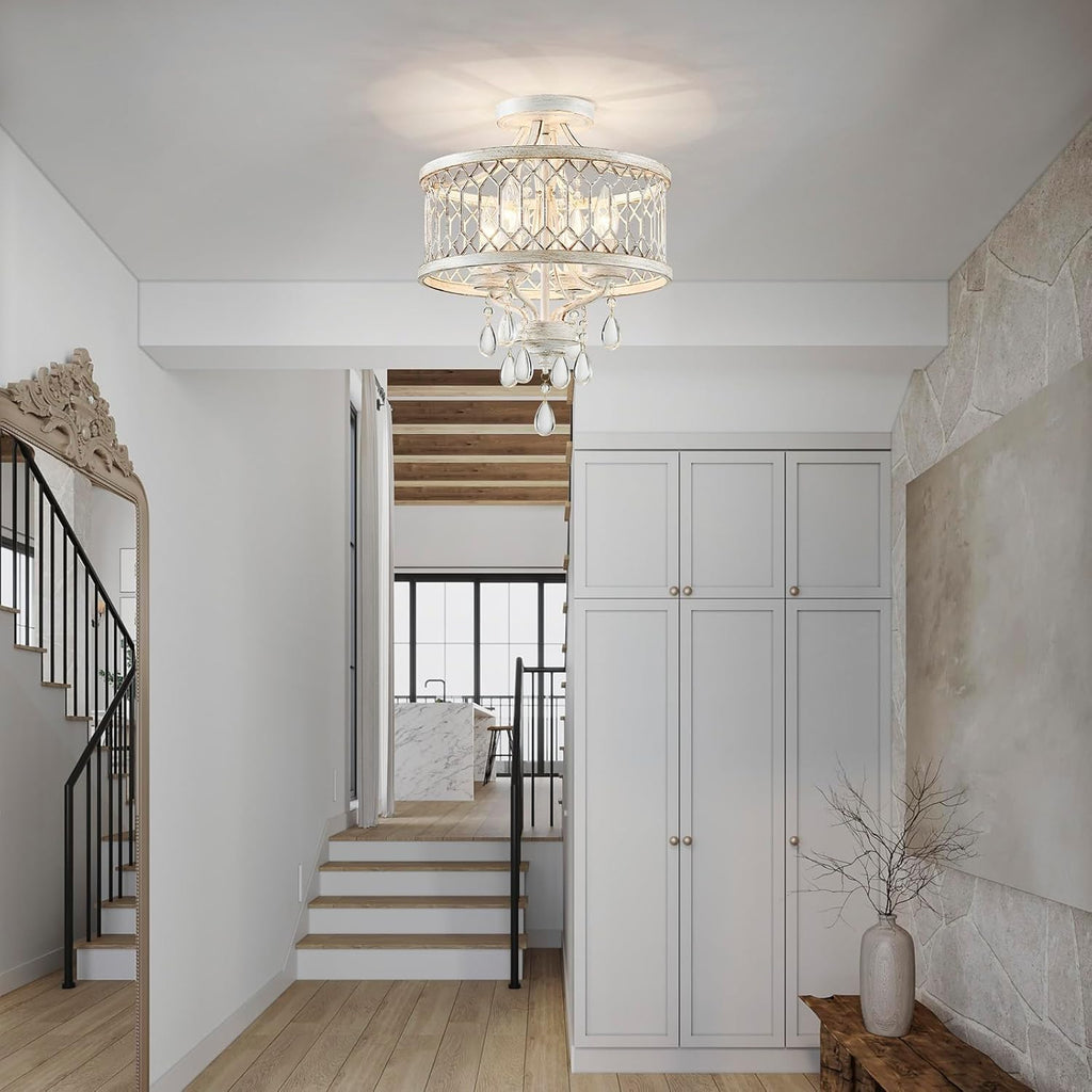 Crystal Ceiling Light Fixture, Modern Semi Flush Mount Ceiling Light, Farmhouse Crystal Chandeliers Light Fixture