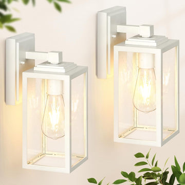 2 Pack Outdoor Light Fixture, White Outside Wall Lighting Lantern, Anti-Rust Porch Lights Outdoor, 100% Aluminum Exterior Lights for House, Patio, Doorway